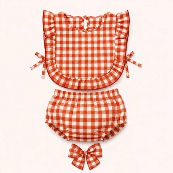 Conjunto baberola + pololo vichy terracota Lalin