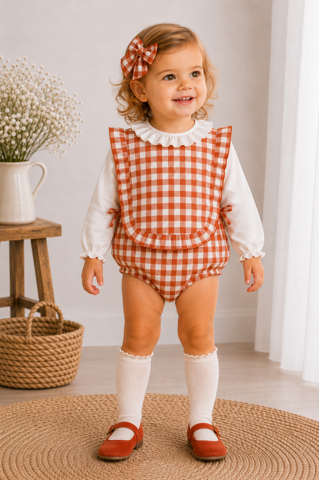 Conjunto baberola + pololo vichy terracota Lalin