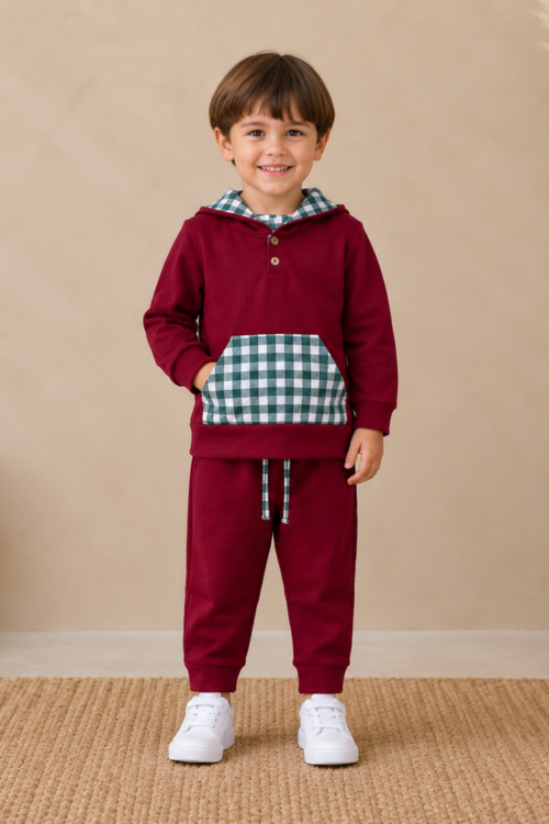 Conjunto deportivo burdeos otoñal niño