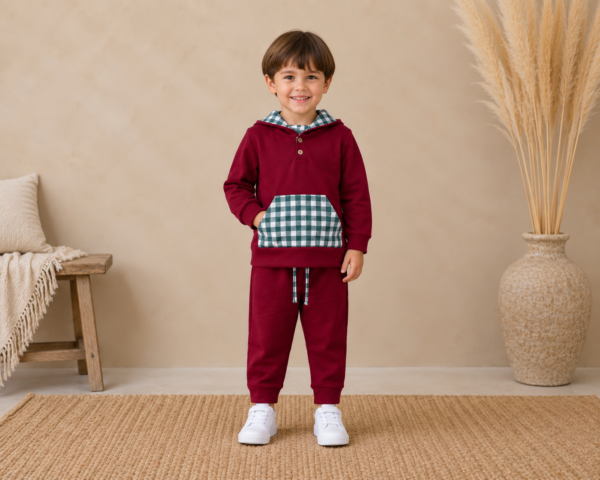 Conjunto deportivo burdeos otoñal niño