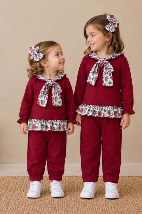 Conjunto deportivo burdeos otoñal niña