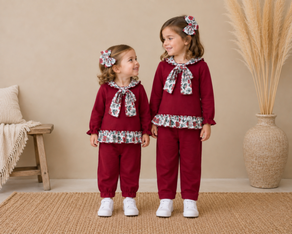 Conjunto deportivo burdeos otoñal niña