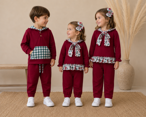 Conjunto deportivo burdeos otoñal niño