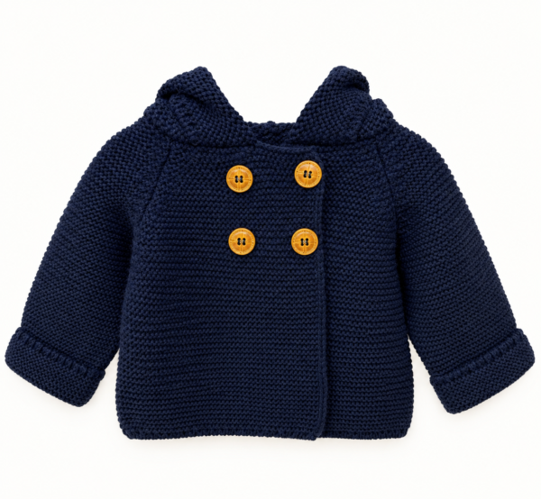 Chaquetita de punto azul marino con capucha Trenka punto bobo